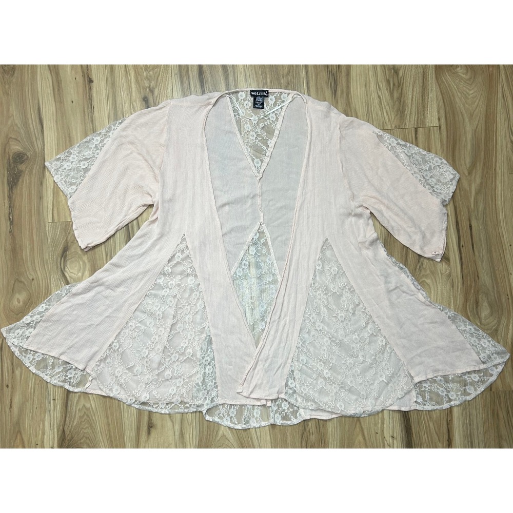Wet Seal Kimono Cardigan Womens OS Pink Lace‎ Boho Open Front Festival Soft Girl